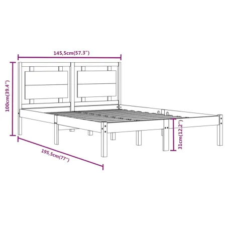 Cadre de lit sans matelas blanc 140x190 cm bois massif