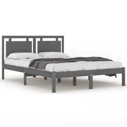 Cadre de lit sans matelas gris 200x200 cm bois massif 2
