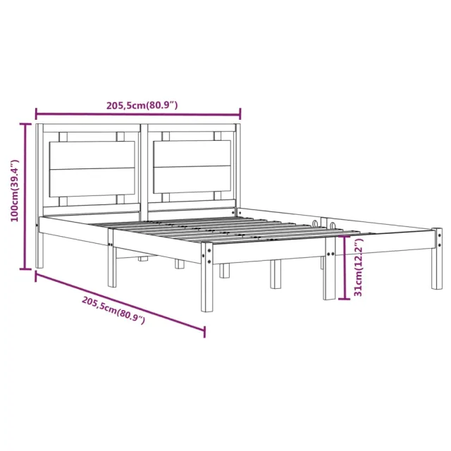 Cadre de lit sans matelas gris 200x200 cm bois massif