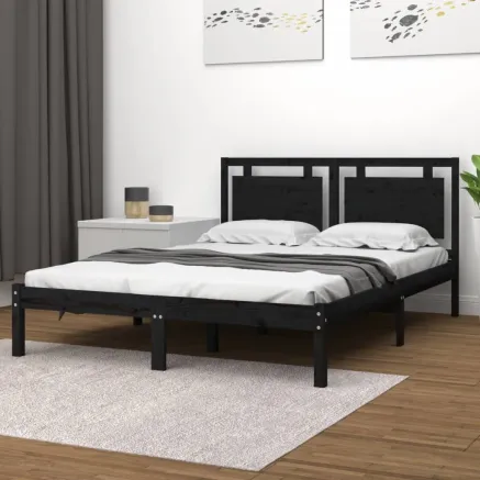 Cadre de lit sans matelas noir 200x200 cm bois massif