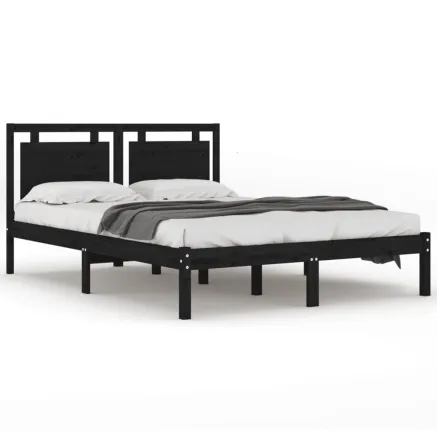 Cadre de lit sans matelas noir 200x200 cm bois massif 2