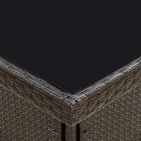 Table à dîner d'extérieur Marron Résine tressée et verre
