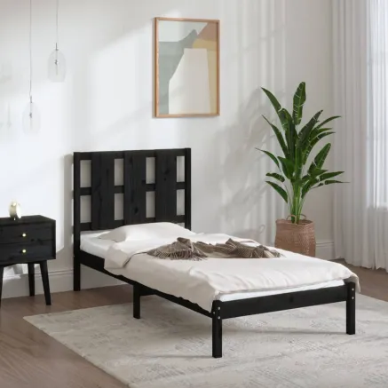 Cadre de lit sans matelas noir 75x190 cm bois massif