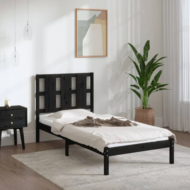 Cadre de lit sans matelas noir 75x190 cm bois massif