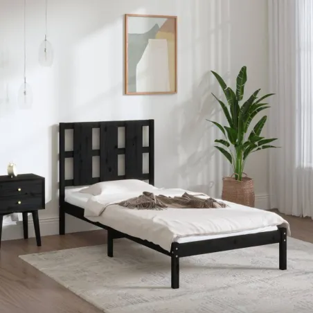 Cadre de lit sans matelas noir 75x190 cm bois massif