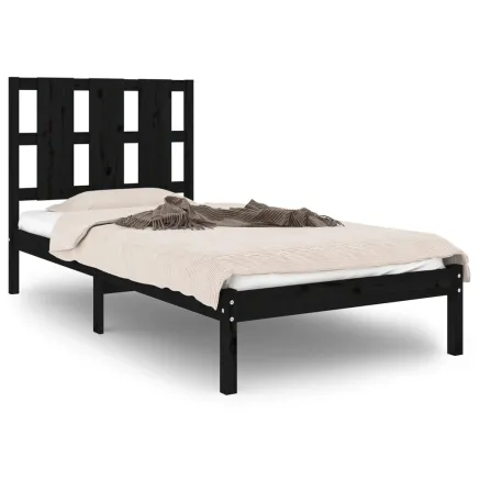 Cadre de lit sans matelas noir 75x190 cm bois massif 2