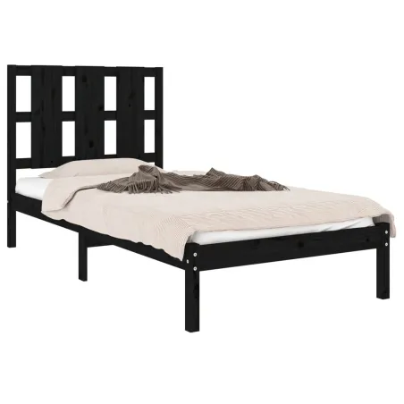 Cadre de lit sans matelas noir 75x190 cm bois massif