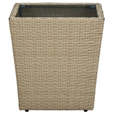 Table à thé Beige 41,5x41,5x44cm Résine tressée et verre trempé