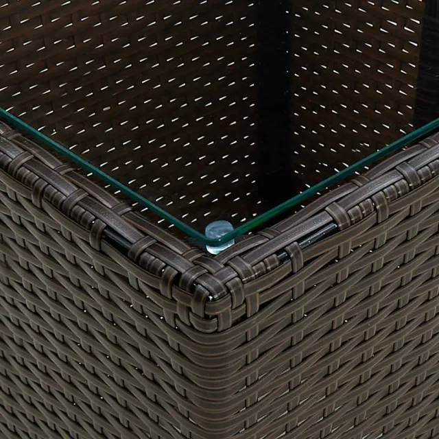 Table à thé Marron 41,5x41,5x44 cm Résine tressée verre trempé