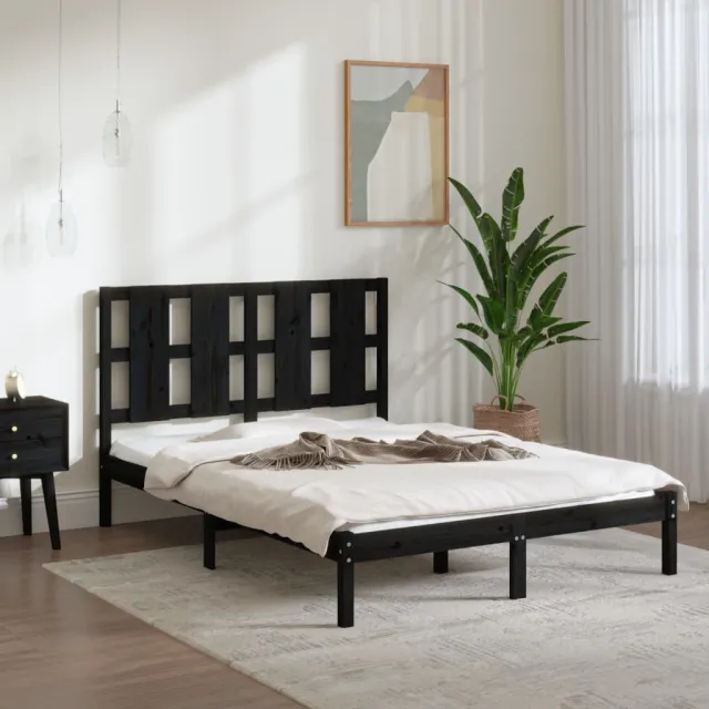 Cadre de lit sans matelas noir 140x190 cm bois de pin massif