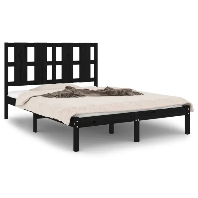 Cadre de lit sans matelas noir 140x190 cm bois de pin massif