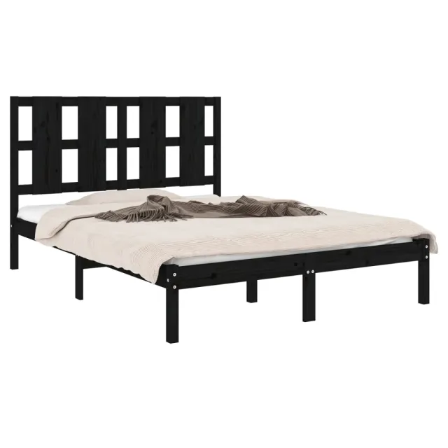 Cadre de lit sans matelas noir 140x190 cm bois de pin massif