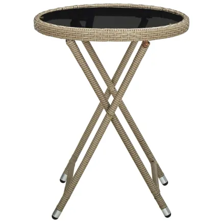 Table à thé Beige 60 cm Résine tressée et verre trempé 2