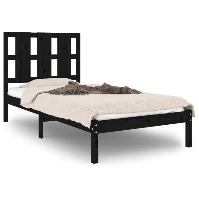 Cadre de lit sans matelas noir 100x200 cm bois massif de pin