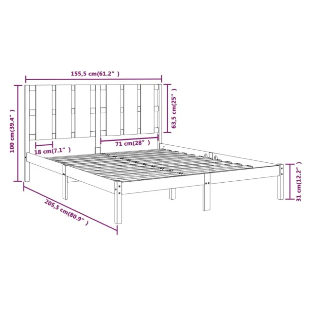 Cadre de lit sans matelas 150x200 cm bois massif