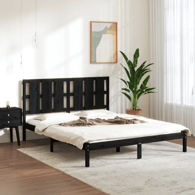 Cadre de lit sans matelas noir 150x200 cm bois massif