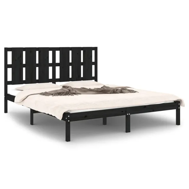Cadre de lit sans matelas noir 150x200 cm bois massif