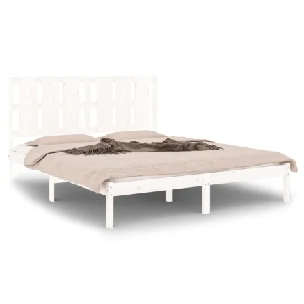 Cadre de lit sans matelas blanc 160x200 cm bois de pin massif 2