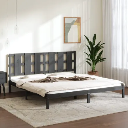 Cadre de lit sans matelas gris 200x200 cm bois massif de pin