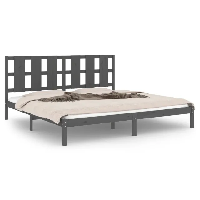 Cadre de lit sans matelas gris 200x200 cm bois massif de pin