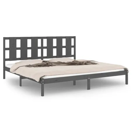 Cadre de lit sans matelas gris 200x200 cm bois massif de pin