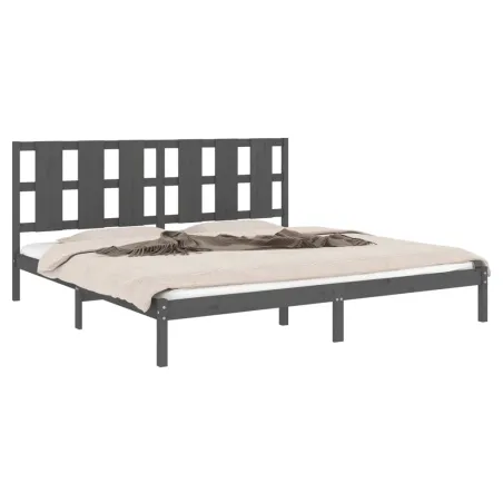 Cadre de lit sans matelas gris 200x200 cm bois massif de pin