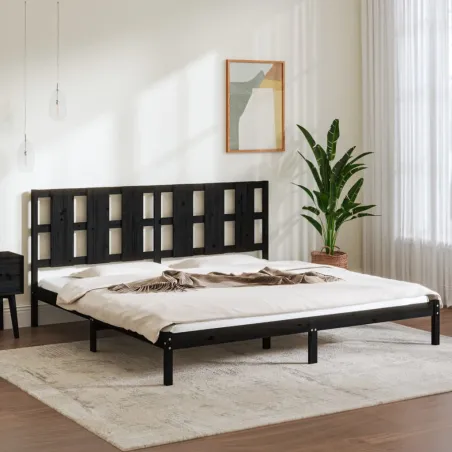 Cadre de lit sans matelas noir 200x200 cm bois massif de pin