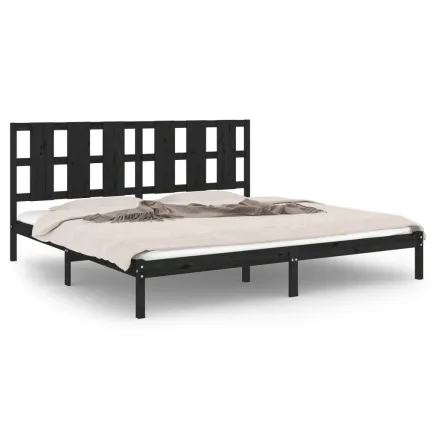 Cadre de lit sans matelas noir 200x200 cm bois massif de pin 2