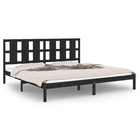 Cadre de lit sans matelas noir 200x200 cm bois massif de pin