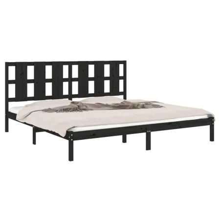 Cadre de lit sans matelas noir 200x200 cm bois massif de pin
