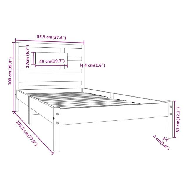 Cadre de lit sans matelas 90x190 cm bois massif