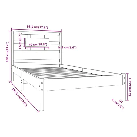 Cadre de lit sans matelas 90x190 cm bois massif