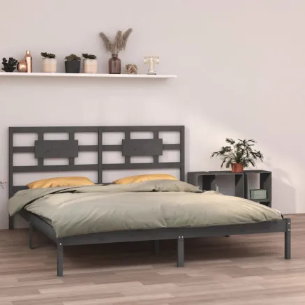 Cadre de lit sans matelas gris 200x200 cm bois massif