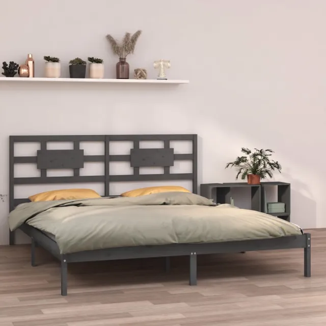 Cadre de lit sans matelas gris 200x200 cm bois massif