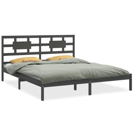 Cadre de lit sans matelas gris 200x200 cm bois massif 2