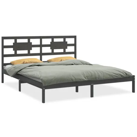 Cadre de lit sans matelas gris 200x200 cm bois massif