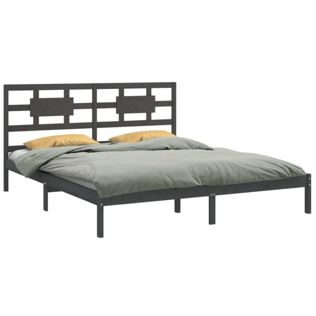 Cadre de lit sans matelas gris 200x200 cm bois massif