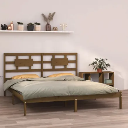Cadre de lit sans matelas marron miel 200x200 cm bois massif
