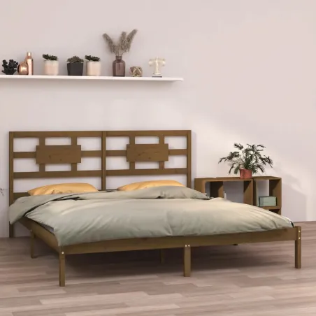 Cadre de lit sans matelas marron miel 200x200 cm bois massif