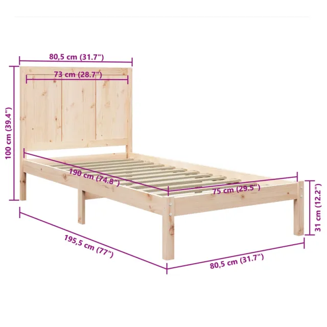 Cadre de lit sans matelas 75x190 cm bois de pin massif