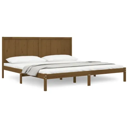 Cadre de lit sans matelas marron miel 200x200cm bois pin massif 2