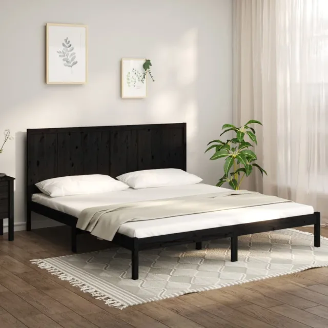 Cadre de lit sans matelas noir 200x200 cm bois massif de pin