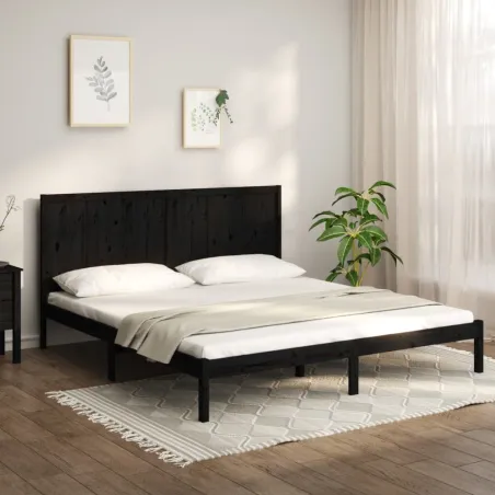 Cadre de lit sans matelas noir 200x200 cm bois massif de pin