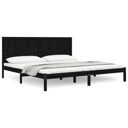 Cadre de lit sans matelas noir 200x200 cm bois massif de pin 2