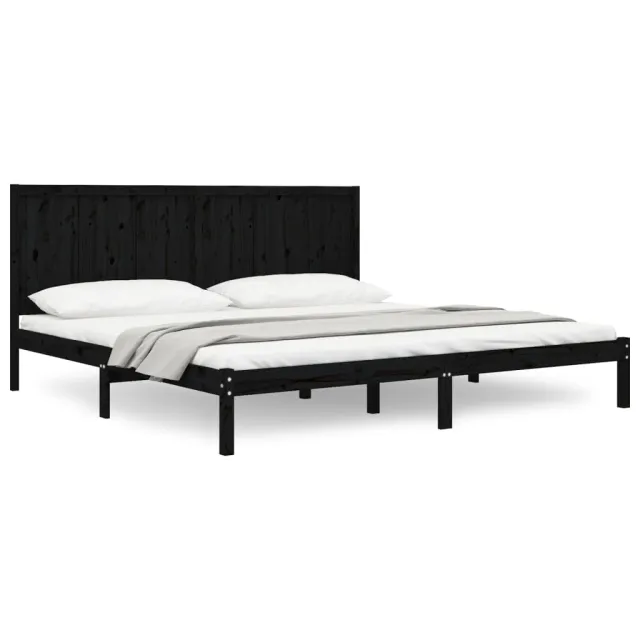 Cadre de lit sans matelas noir 200x200 cm bois massif de pin