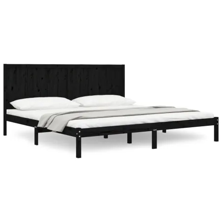 Cadre de lit sans matelas noir 200x200 cm bois massif de pin