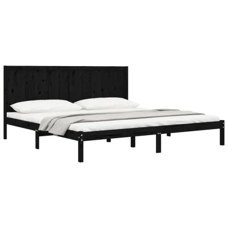 Cadre de lit sans matelas noir 200x200 cm bois massif de pin