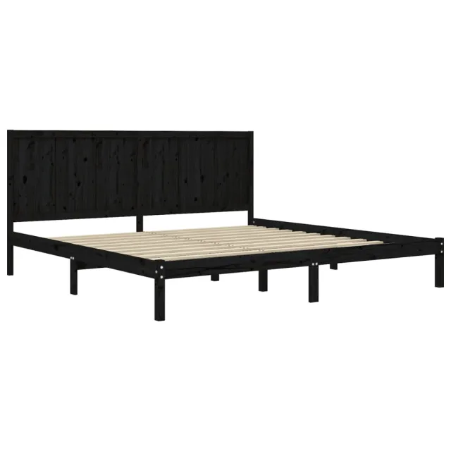 Cadre de lit sans matelas noir 200x200 cm bois massif de pin