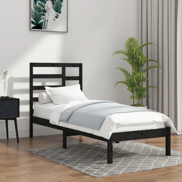 Cadre de lit sans matelas noir bois massif 75x190 cm