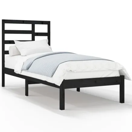 Cadre de lit sans matelas noir bois massif 75x190 cm 2